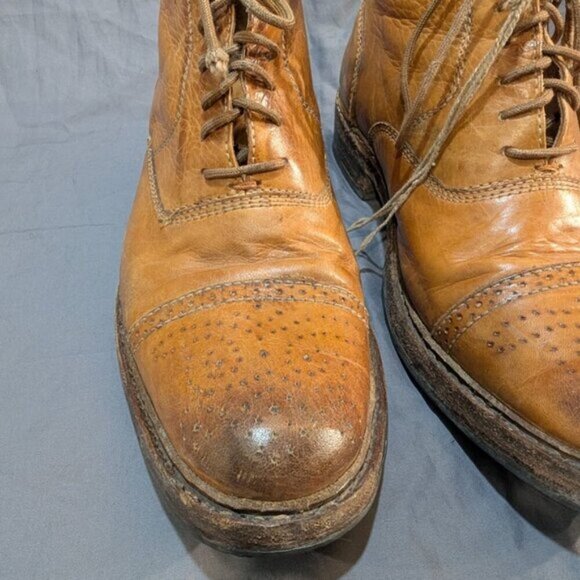 Jose Markham Brogue Tan Leather Cap Toe Ankle Boots Men Size 8 - Picture 5 of 10